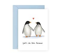 Valentines Day Card for Couple - For Husband Wife - Cute Penguins - 'Let's Do This Forever' - Valentine's Day Greeting For Boyfriend Girlfriend Fiance - Comes With Fun Stickers