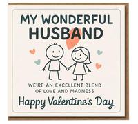 Valentine's Day Card for Husband - My Wonderful Husband - Cute Funny Stick Figure Hearts - We're an Excellent Blend of Love and Madness