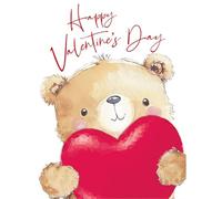Valentines Day Card, Happy Valentines Day Juvenile Teddy Heart - 8 x 6 inches - Piccadilly Greetings