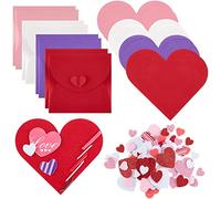 Valentine's Day Card Making Kits for Children, Include 8 Folded Heart Greeting Cards Heart Shaped Cards and 8 Envelope 110 Glitter Foam Stickers Heart Stickers, Card Making Kit for Family Friend Love