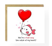 Valentine's Day Card, punny fish card, officially you're the catch of my heart,card for him, for her, for boyfriend, girlfriend, wife, husband,