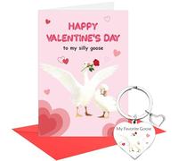 Valentines Day Card Silly Goose and Keychain Set, Cute Pink Love Card with Heart Keyring, To My Silly Goose Valentine’s Gift for Husband Wife Boyfriend Girlfriend Couples