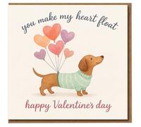 Valentine's Day Card - You Make My Heart Float - Cute Dachshund with Heart Balloons - Sausage Dog Love Card for Partner, Husband, Wife, Boyfriend or Girlfriend