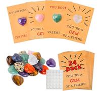 Valentines Day Cards Gifts for Kids, 24 Pack Valentines Cards with Heart Shape Crystals, Valentine's Day Gifts Exchange Card for Boys Girls, Acrylic Gemstones Classroom School Party Favors for Kids St