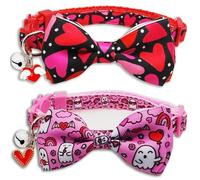 Valentine's Day Cat Collar with Bow Tie Bell Charms Breakaway Heart Design Collar for Male and Female Cats, Adjustable Holiday Collar (Boo Valentine's)