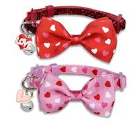 Valentine's Day Cat Collar with Bow Tie Bell Charms Breakaway Heart Design Collar for Male and Female Cats, Adjustable Holiday Collar (Love Songs)