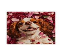 Valentine's Day Cavalier King Charles Spaniel Dog Jigsaw Puzzles for Adults 1000 Piece, Lover Rose Puppy Wooden Puzzles, Pet Printed Decor for Entertainment Creative