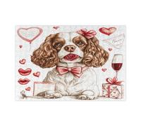 Valentine's Day Cavalier King Charles Spaniel Dog Jigsaw Puzzles for Adults 300 Piece, Vintage Puppy Wooden Printed Puzzles, Lover Pattern Decorations for Entertainment Party
