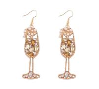 Valentine's Day Champagne Earrings for Women Rhinestone Crystal Pearl Love Earrings Alloy Heart Beaded Bling Drop Dangle Earrings for Wedding Birthday Party Gifts, Acrylic, No Gemstone