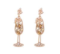 Valentine's Day Champagne Earrings for Women Rhinestone Crystal Pearl Love Earrings Alloy Heart Beaded Bling Drop Dangle Earrings for Wedding Birthday Party Gifts, Acrylic, No Gemstone