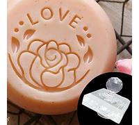 Valentines Day Clear Acrylic Handmade Soap Stamp Love Heart Rose Pattern Handmade Square Clay Making Chapter with Handle Love Heart Valentines Gift