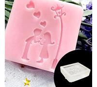 Valentines Day Clear Acrylic Handmade Soap Stamp Love Heart Rose Pattern Handmade Square Clay Making Chapter with Handle Love Heart Valentines Gift