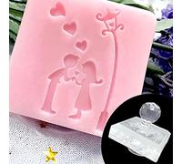 Valentines Day Clear Acrylic Handmade Soap Stamp Love Heart Rose Pattern Handmade Square Clay Making Chapter with Handle Love Heart Valentines Gift