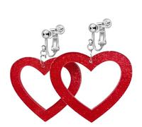 Valentines Day Clip-On Heart Earrings for Women, Non-Pierced Pink Red Hollow Love Heart Jewelry, Statement Hoop Dangling Drop Earrings, Boho Fashion Present, Zinc Acrylic, No Gemstone