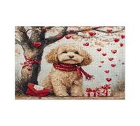 Valentine's Day Cockapoo Dog Jigsaw Puzzles for Adults 1000 Piece, Fun Heart Tree Puppy Wooden Puzzles, Pet Printed Decorations for Entertainment Party