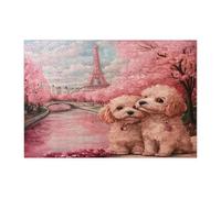 Valentine's Day Cockapoo Dog Jigsaw Puzzles for Adults 300 Piece, Eiffel Tower Puppy Wooden Puzzles, Couple Pattern Decor for Home Entertainment