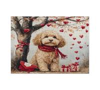 Valentine's Day Cockapoo Dog Jigsaw Puzzles for Adults 500 Piece, Fun Heart Tree Puppy Wooden Puzzles, Pet Printed Decorations for Entertainment Party