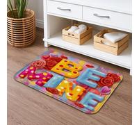 Valentine's Day Colorful Be Mine Bath Mat, Artistic Floral Heart Pattern Non Slip Shower Mat, Seasonal Decorative Flannel Washable Bath Rugs for Bathroom Toilet Restroom 16x24 Inch