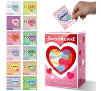 Valentine's Day Conversation Heart Box for Kids Sweet Candy Happy Valentines Day Mailbox with 36 Valentine Cards for Girls Boys School Classroom Gifts Exchange Valentines Party Favors Supplies