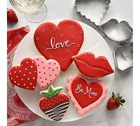 Valentines Day Cookie Cutters 5-Pc. Set Made in USA by Ann Clark, Heart, Strawberry, Scalloped Heart, Lips, Double Heart