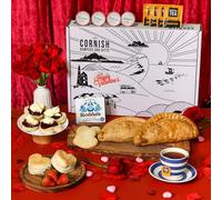 Valentines Day Cornish Afternoon Cream Tea & Pasty Hamper - 4 Person, Heart Scones & Heart Biscuits, Tea, Jam, Cornish Clotted Cream. Free Valentines Card Inc