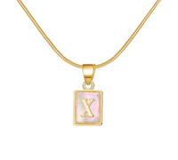 Valentine's Day Couple 26 Initial Necklace Luminous Square Shape 26 Alphabet Chain Necklace A Z Alphabet Initial Luminous Gold Necklaces For Women Girls (X, One Size)