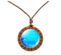 Valentine's Day Couple Eight Planets Necklace Pendent Double Sided Glass Universe Galaxy Solar System Necklace For Women (G, One Size)