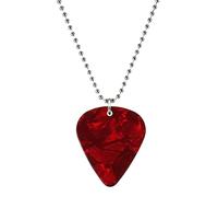 Valentine's Day Couple Guitar Padding Pendant Necklace Strange Horror Things Guitar Pick Pendant Necklace Costume Cospaly Jewelry (Red, One Size)