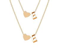 Valentine's Day Couple Initial Heart Necklace Bracelet Set Gold Plated Initial Necklace A Z 26 Alphabet Letter Dainty Bracelet For Women (E, One Size)