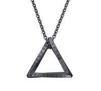 Valentine's Day Couple Men's Stainless Steel Pendant Necklace Triangle Geometric Steel Color Triangle Necklace English Interesting (Black, One Size)