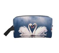 Valentine's Day Couple of Swans Heart Portable Large-Capacity Travel Toiletry Bag (Print Models) Waterproof Makeup Storage Bag for Men and Women for Business Trips, Fitness, Bathroom, Daily Storage
