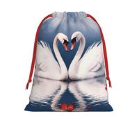 Valentine's Day Couple of Swans Heart Super Soft Velvet Gift Bag with Drawstring Pouch, Full Printed Holiday Storage Bag for Christmas & Daily Storage