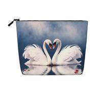 Valentine's Day Couple of Swans Heart Toiletry Bags for Women, Portable Travel Cosmetic Bag, Daily Organiser with Zipper