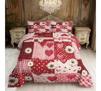 Valentine's Day Coverless Duvet Super King Size, Patchwork Daisy Floral Reversible Comforter Set 3 Pcs, 2 Pillowcases, Bedroom Decor, 10.5 Tog Soft Lightweight Warm All Seasons BZ-US1165