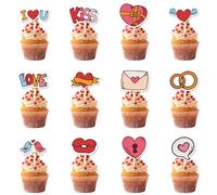 Valentine's Day Cupcake Toppers 24-Pack, 12 Unique Designs Happy Valentine's Day Baking Decorations, Cupcake Picks for Valentine's Party Supplies, Anniversary, Wedding, Party, Holiday