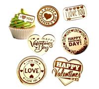 Valentine's Day Cupcake Toppers - 24pcs Reusable Acrylic Heart Sign For & Wedding, Romantic Red Gold Mirror Cake Decorations For Mother's Day Treats