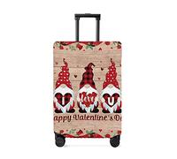 Valentine's Day Cute Gnomes Travel Luggage Cover, Rustic Wood Anti-Scratch Elastic Luggage Covers for Suitcase Protector, Washable Baggage Covers Fit 29-32 Inch Carry on Luggage