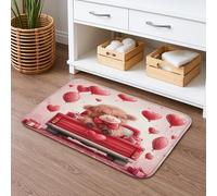 Valentine's Day Cute Sheep Love Bath Mat, Heart Balloon Decorative Non Slip Shower Rug, Absorbent Washable Flannel Bathroom Floor Mat 20x32 Inch