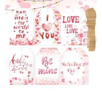 Valentine's Day Days, Happy Valentine's Day - 60 x Heart Pendants with Cords, Love Labels with Holes, Paper Tags for Valentine's Day for Holiday Parties
