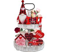 Valentines Day Decor, 6pcs Valentine Gnome Tiered Tray Bundle, Buffalo Plaid Valentine Gnome Plush, 3 Valentine Wood Signs, Valentine Bead Garland, Farmhouse Kitchech Decor, Valentine, New Year Decor
