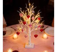 Valentines Day Decor Lighted Birch Tree, Light Up Birchs Valentine Tree, White Birch Twig Trees with Heart Ornaments & LED Lights, Romantic Hanging Heart Ornament Trees Valentines Day Decorations Lamp