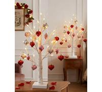 Valentines Day Decor Lighted Birch Tree with Heart Ornaments, Valentine's Romantic Birch Twig Tree Decorations Lamp W/ 24 LED Lingts & Hanging 18 Hearts, Romance That Glows, Night After Night (2Set)