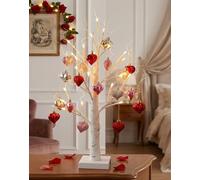 Valentines Day Decor Lighted Birch Tree with Heart Ornaments, Valentine's Romantic Birch Twig Tree Decorations Lamp W/ 24 LED Lingts & Hanging 18 Hearts, Romance That Glows, Night After Night (1Set)