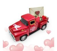 Valentine's Day Decoration, Romantic Metal Truck with Wooden Love Letter and Mini Heart Decoration for Table, Romantic Decoration Set for Home Tier Tray, Unique Valentine's Day Gift for Women Men