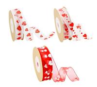 Valentines Day Decorations - 3 Rolls Valentines Ribbons for Gift Wrapping, 49 Feet Red Love Hearts Printed Ribbons, Valentine's Day Organza Ribbon for Engagement Wedding Gifts Wrapping Decorations