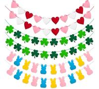 Valentines Day Decorations, 6Pcs Felt Garland for Valentines, St Patricks, Easter Decorations, Heart Shamrock Bunny Banner for Mantle, Wall, Wedding, Anniversary, Party Supplies
