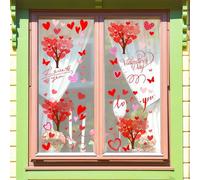 Valentines Day Decorations Clings,4 Sheet Large Red Pink Heart Tree Window Stickers,Valentine's,Wedding Anniversary Birthday Party Supplies，Wedding Propose Marriage Shop Decoration
