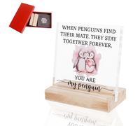 Valentines Day Decorations, Cute Penguin Valentines Day Gifts for Her Him, Romantic Acrylic Plaques Valentine's Gift with Stand for Couple, Wife, Husband, Loved One (Clear)