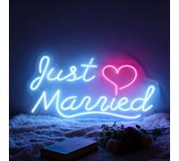 Valentines Day Decorations, Just Married LED Neon Sign, Romantic Wedding Reception Bridal Shower Newlywed Party Backdrop Wall Table Decor, USB Powered Dimmable Neon Light 15.7 x 8.3 In