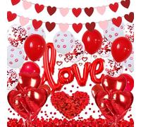 Valentine's Day Decorations Kit -I Love You Heart Foil Balloons Hearts Hanging Banner Garland,1000 PCS Red Rose Petals for Valentines Wedding Bridal Anniversary Engagement Proposal Romantic Decor
